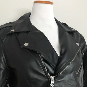 New Black Motorcycle leather jacket zipper
